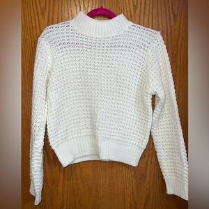 Poof Apparel | White Crew Neck Knit Summer Sweater | Size Small.